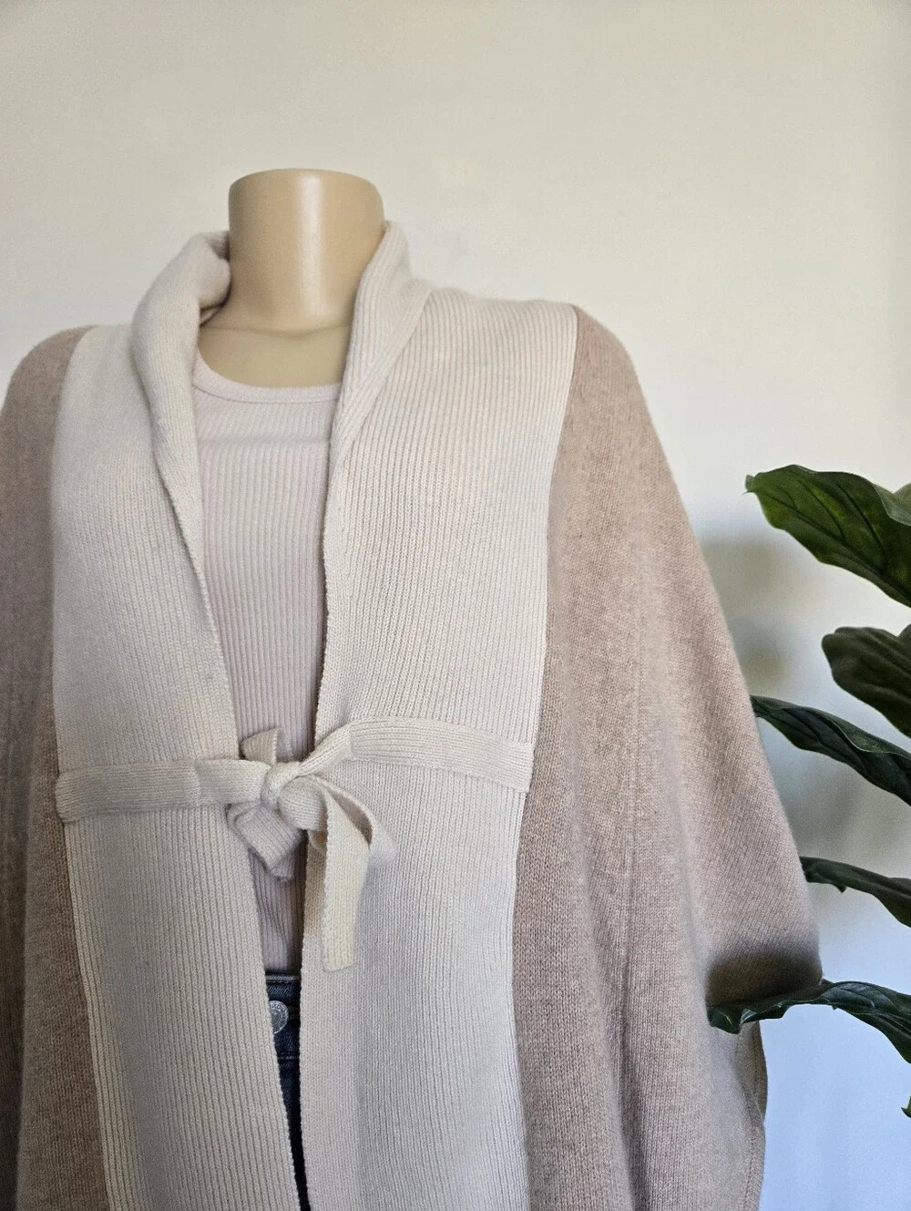 Evelyn Cashmere Wool Blend Colorblock Knit Poncho Cape Cardigan S/M Women's